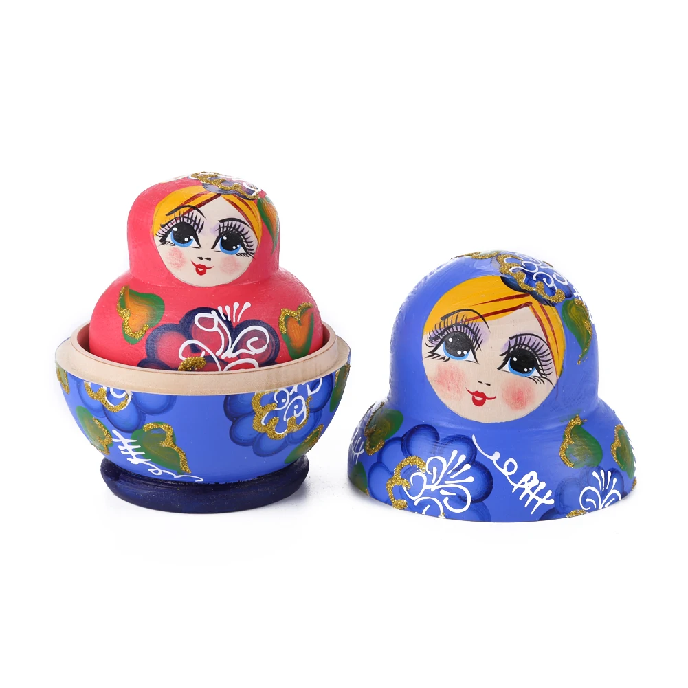 1 Комплект ръчно изработени, ръчно рисувани, художествени занаяти, 10 бр., дървена руска matryoshka, изделия ръчна изработка, декорация във формата на гнездене кукли за синята момичета