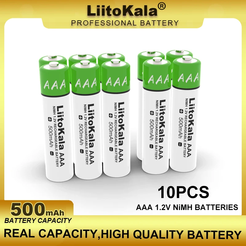 10 pces liitokala aaa nimh 1.2 v 500mah bateria 