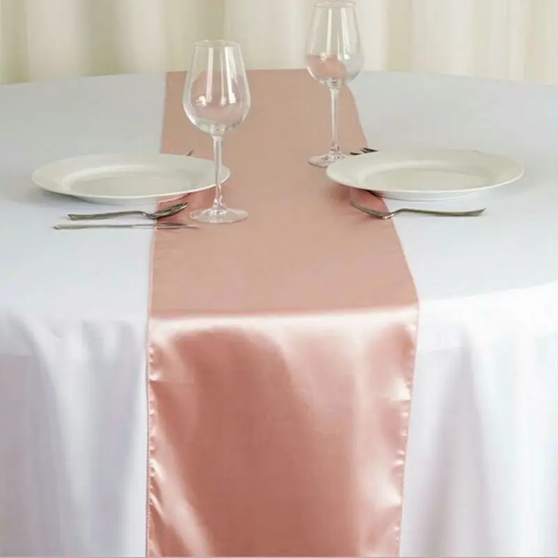 10 бр. сатен сватбени покривки от розово злато, копринени настолни знамена, тъкани покривки за маса украса в хотела