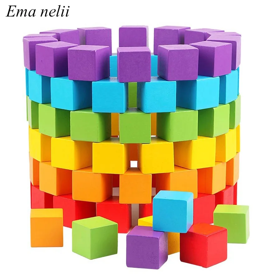 100 бр/пакет, 2X2 см, цветни дървени кубчета, строителни блокове, детски образователни играчки на цветове и геометрични форми от дърво за деца