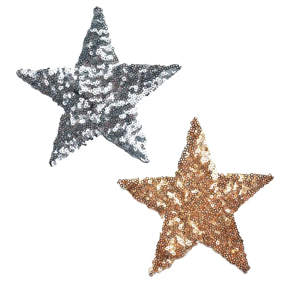 12 см, златисто-сребърна звезда с пайети, ленти, блестящи бродирани Икони за рокли, дънки, Апликации, Декорации за бродерия