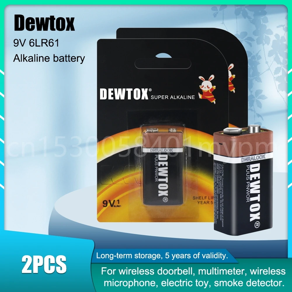2 ЕЛЕМЕНТА Батерия Dewtox 9V 6F22 CR9V ER9V 6LR61 за Мултицет Микрофон Термометър Играчка Дистанционно Управление Въглерод-цинк таблетки на Батерията