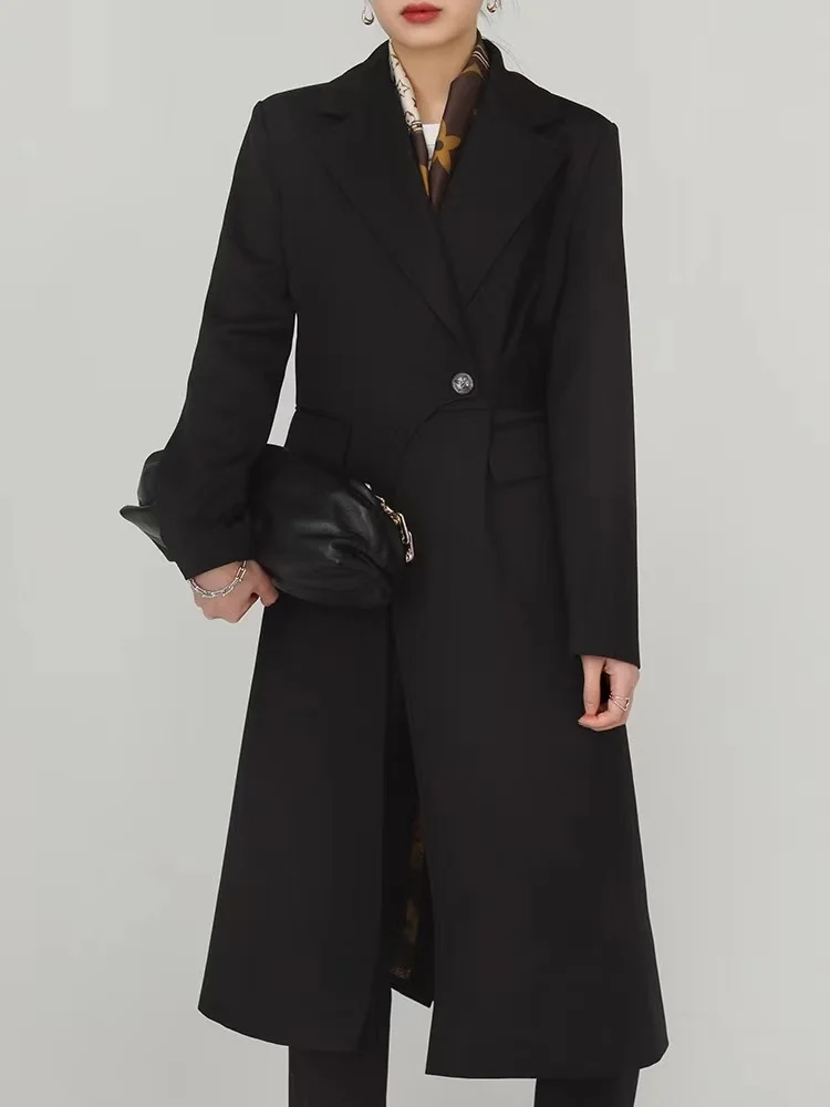 2023 Зимно дамско палто на една пуговице, двустранно вълнена кашемировое однотонное свободно топло луксозно улично рокля, Нова мода