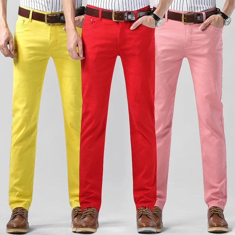 2023 Класически Маркови Мъжки Червено-Жълти Дънки, Модни Ежедневните Дънки В Класически Стил Slim Fit, Меки Панталони, Мъжки Маркови Разширени Панталони-Участък