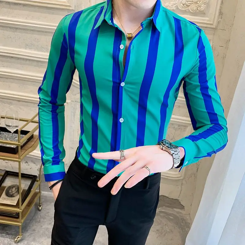 2023 Мъжки Пролетно-Есенните Модни Ризи в Светския Стил с дълъг ръкав, Мъжки Блузи, шарени копчета, Мъжки Однобортные Бизнес Ризи I161