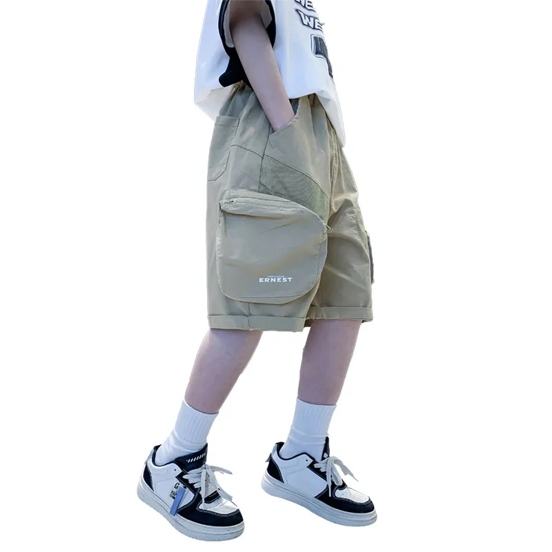 2023 Нови Ежедневни Детски Шорти-карго за Момчета с джобове, Летни Шорти цвят Каки Черен Цвят, Ученически Панталони За Момчета-юноши от 4 до 14 години
