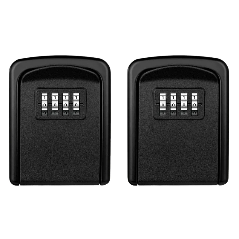 2X Кутия за ключове за заключване, с монтиран на стената е 4-цифрен и брава За ключове от дома, Защитен от атмосферни влияния Кутия за съхранение на ключове за сигурност, черен