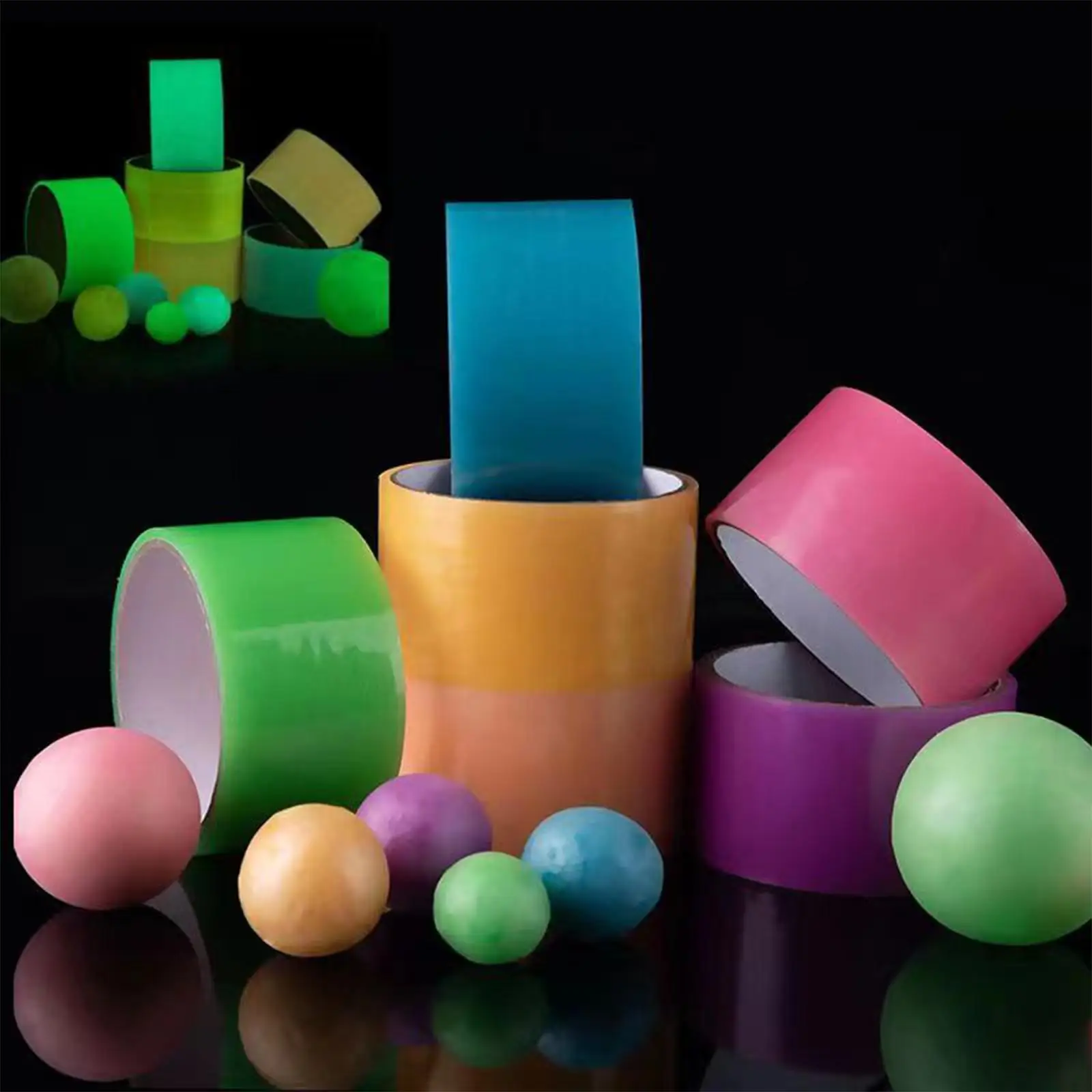 6 броя лепкава топка ленти, светещ цвят химикалка лента, лепкава лента ръчно изработени ширина 1.9 инча за подаръци на парти за деца и възрастни