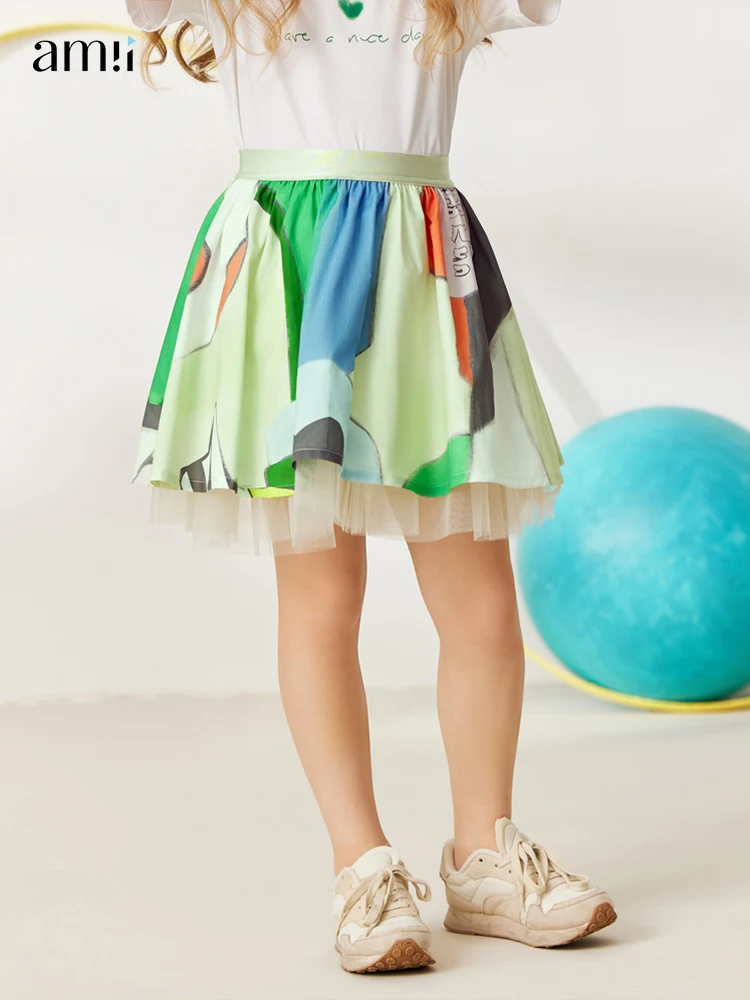 Amii Kids/2023, Нова Лятна пола за момичетата от 100% памук, Бална рокля Трапецовидна форма, Пола с принтом, Окото на полата-пакетче, Детски Дрехи 22352017