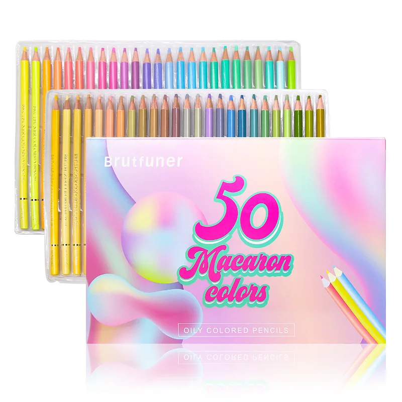 Brutfuner Macaron 50 Цвята Цветен молив Професионални Пастелни моливи за рисуване, Моливи цвят карамел за художествени материали