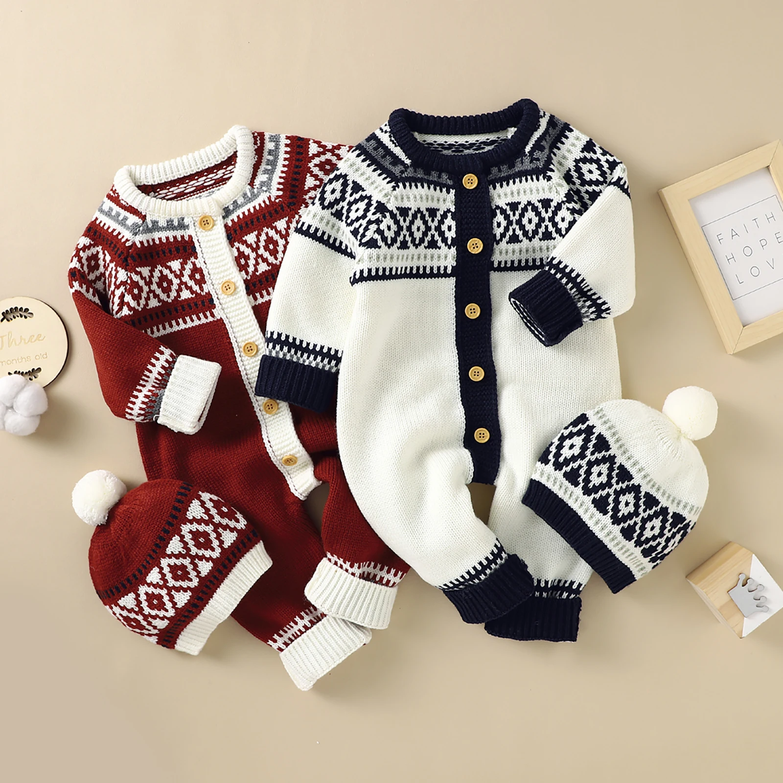 Citgeett, есенно-Коледен комплект дрехи за малки Момчета и Момичета, вязаный Гащеризон с дълъг ръкав + капачка, коледна зимни дрехи