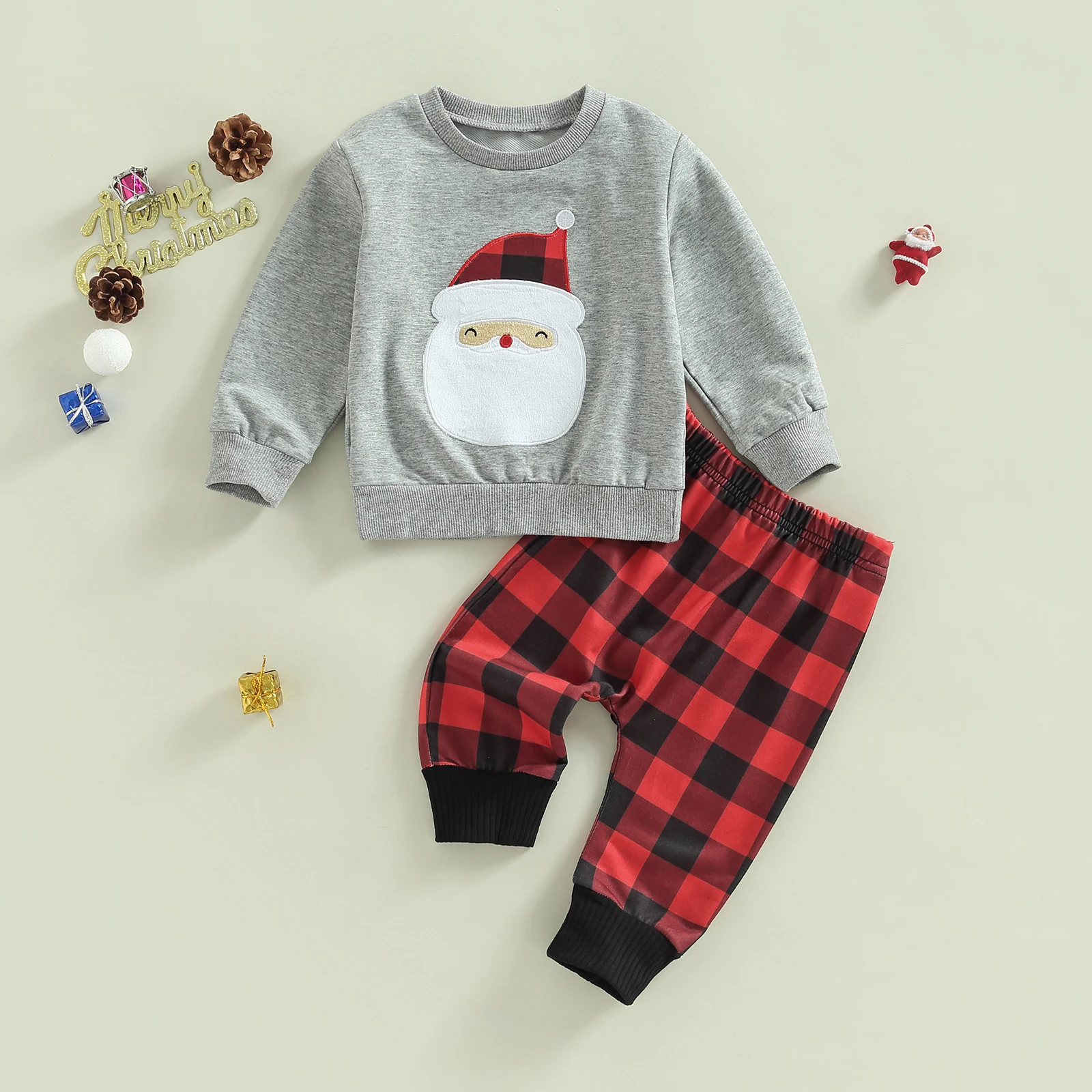 Citgeett/есенно-Коледна спортни дрехи за Малки Момчета и Момичета, hoody с дълги ръкави и анимационни принтом, Блузи и панталони в клетката, комплект