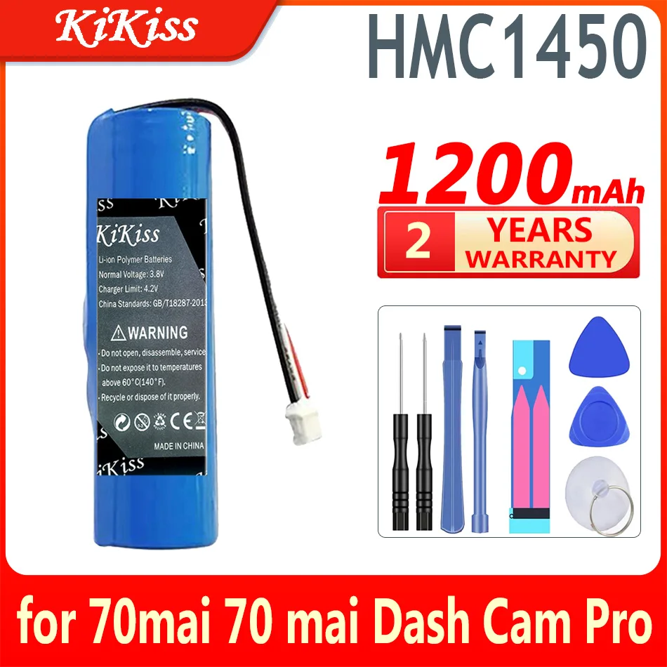 KiKiss 1200 mah Литиево-йонна батерия за 70mai 70 mai Smart Dash Cam Pro, Midrive D02 HMC1450 Взаимозаменяеми Батерия с 3-кабелен конектор 14*50 мм