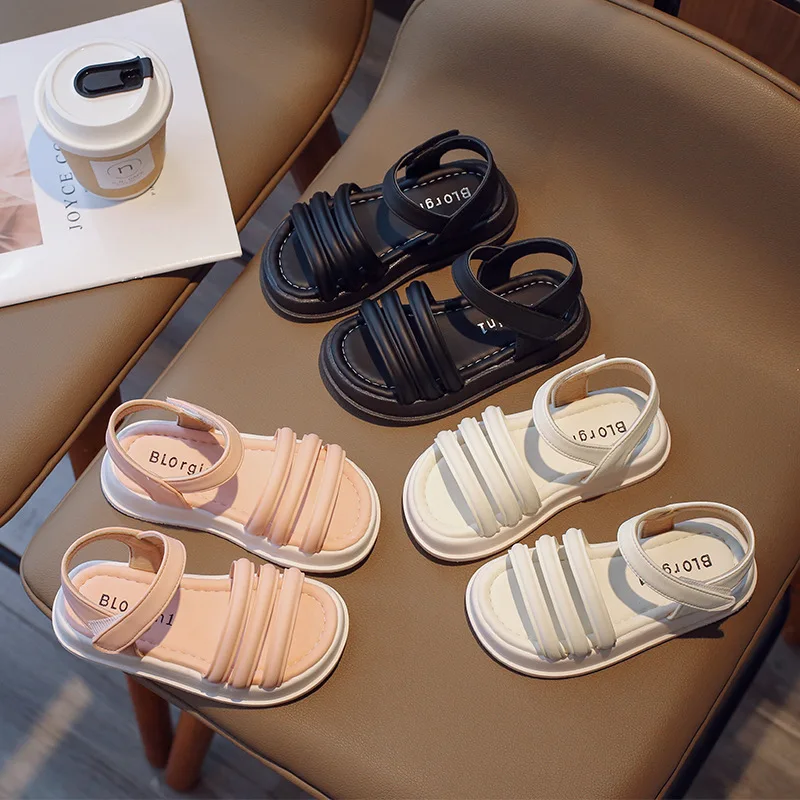 sandalias/ летни сандали за момичета; нова черна обувки на куки и панти; детски ежедневни обувки на принцесата; детски обувки в римски стил, с мека подметка обувки с каишка отзад