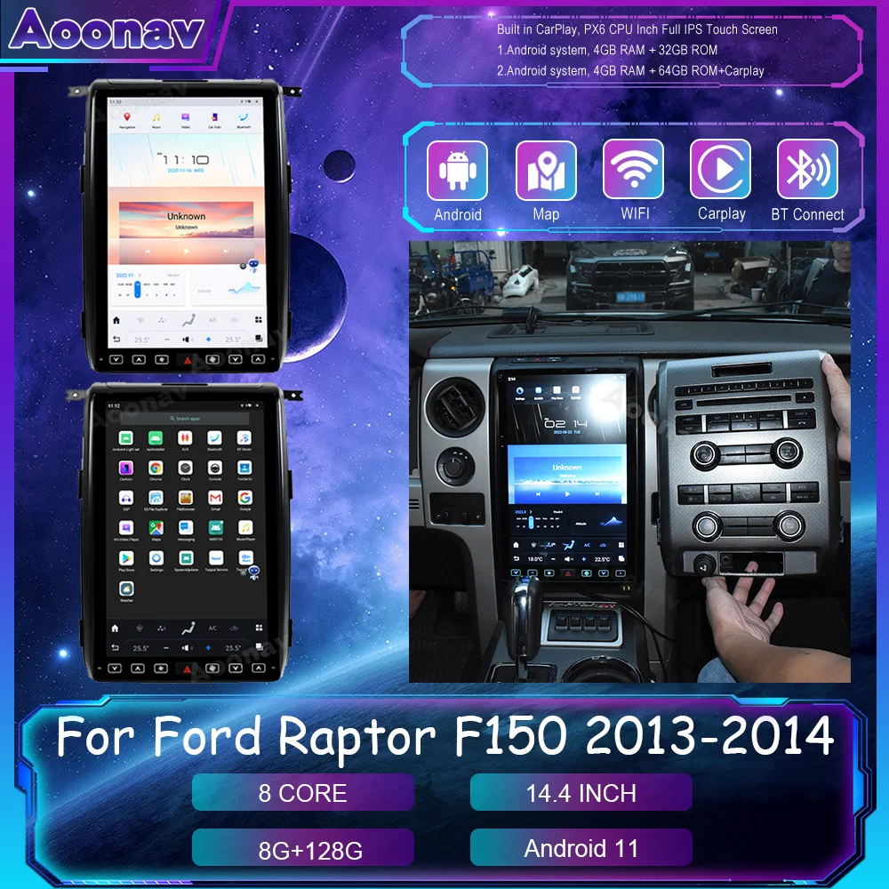 Авто мултимедиен радио 128G за Ford F150 Raptor 2013-2014 Android 11 GPS Naviagtion безжичен стереоплеер сензорен екран Carplay
