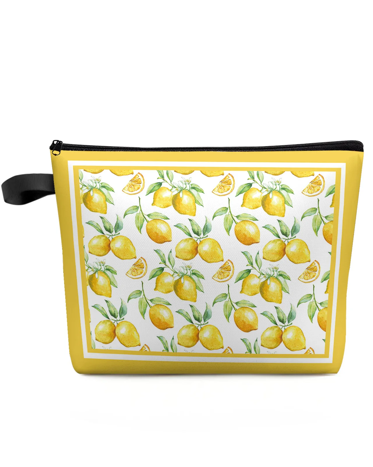 Акварел, плодове от лимон, голям голям пътна косметичка, преносим чанта за съхранение на грим, женски водоустойчив молив случай