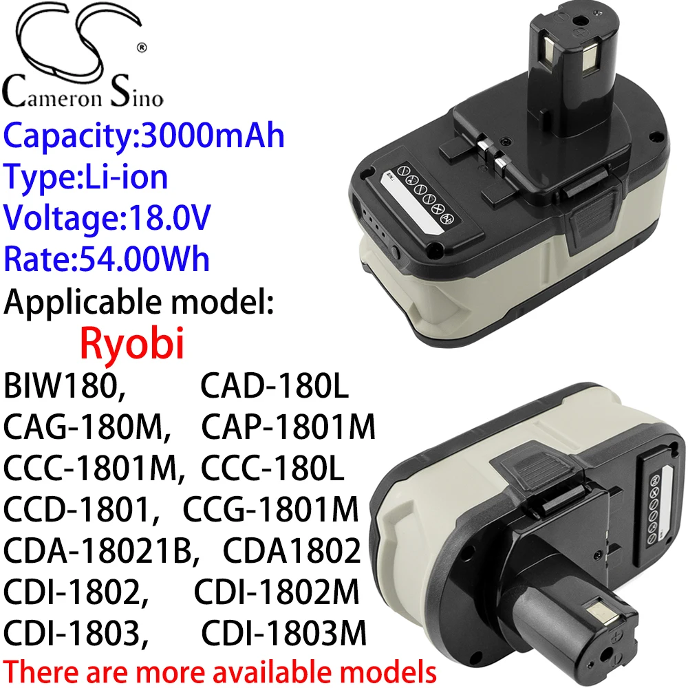 Батерия Cameron Sino Ithium 3000 mah 18,0 за Ryobi CCS-1801/DM, CCS-1801/LM, CCS-1801D, CCS-1801LM, CCW-180L, CDA-18021B, CDA1802