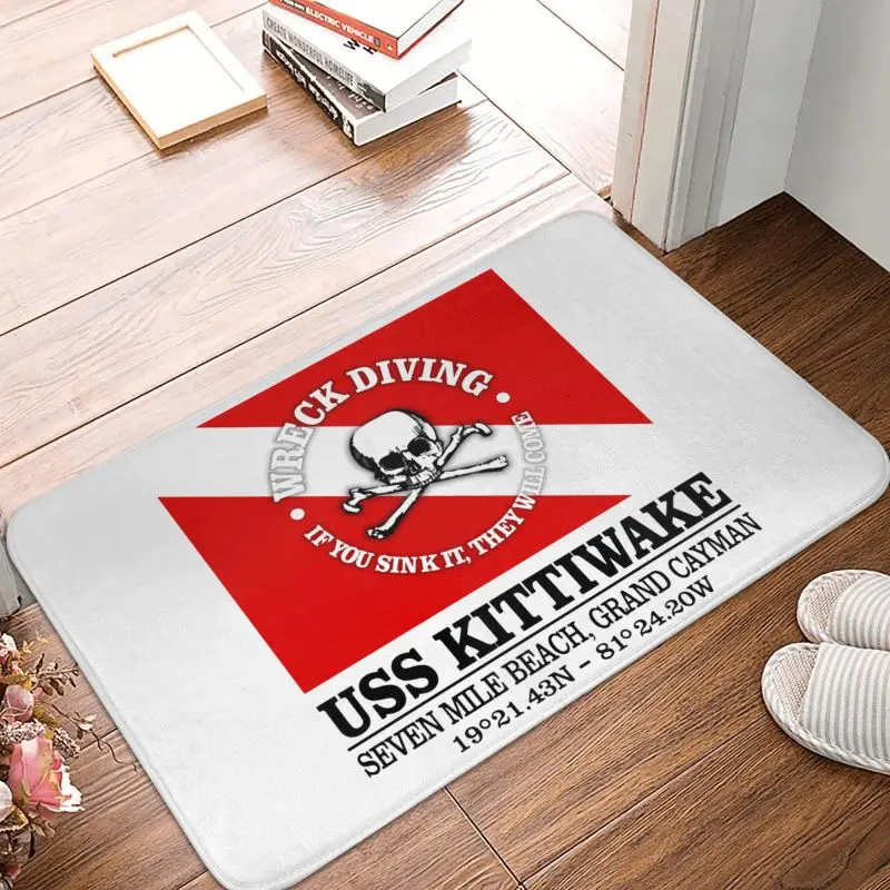 Гмуркане с акваланг USS Kittiwake Изтривалки за входната врата, флаг за гмуркане в помещението, подложка за баня, кухненски черга, килим на балкона