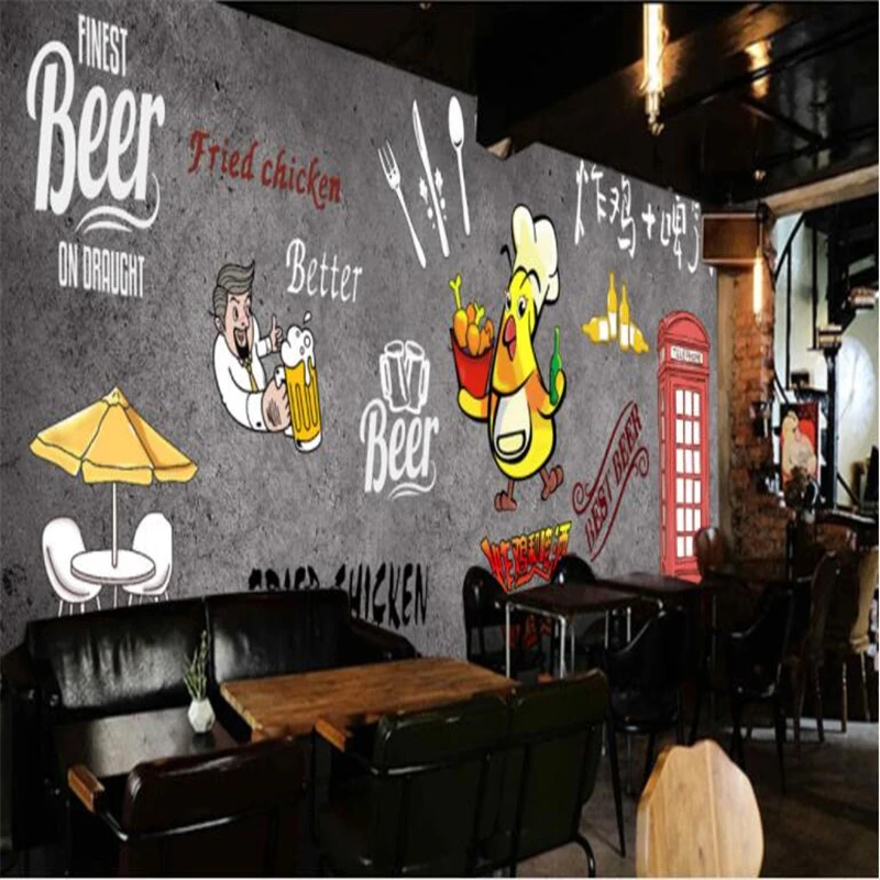 големи картинки beibehang по поръчка ръчно рисувани, печено пиле, бира, тапети, корейски фон за барбекю, тапети за стени