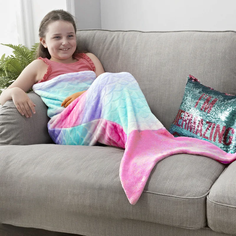 Детско меко фланелевое одеяло с опашка на Русалка и акула за момчета, носимое одеяло за момичета, детски одеала за сън, във формата на люспи Русалки
