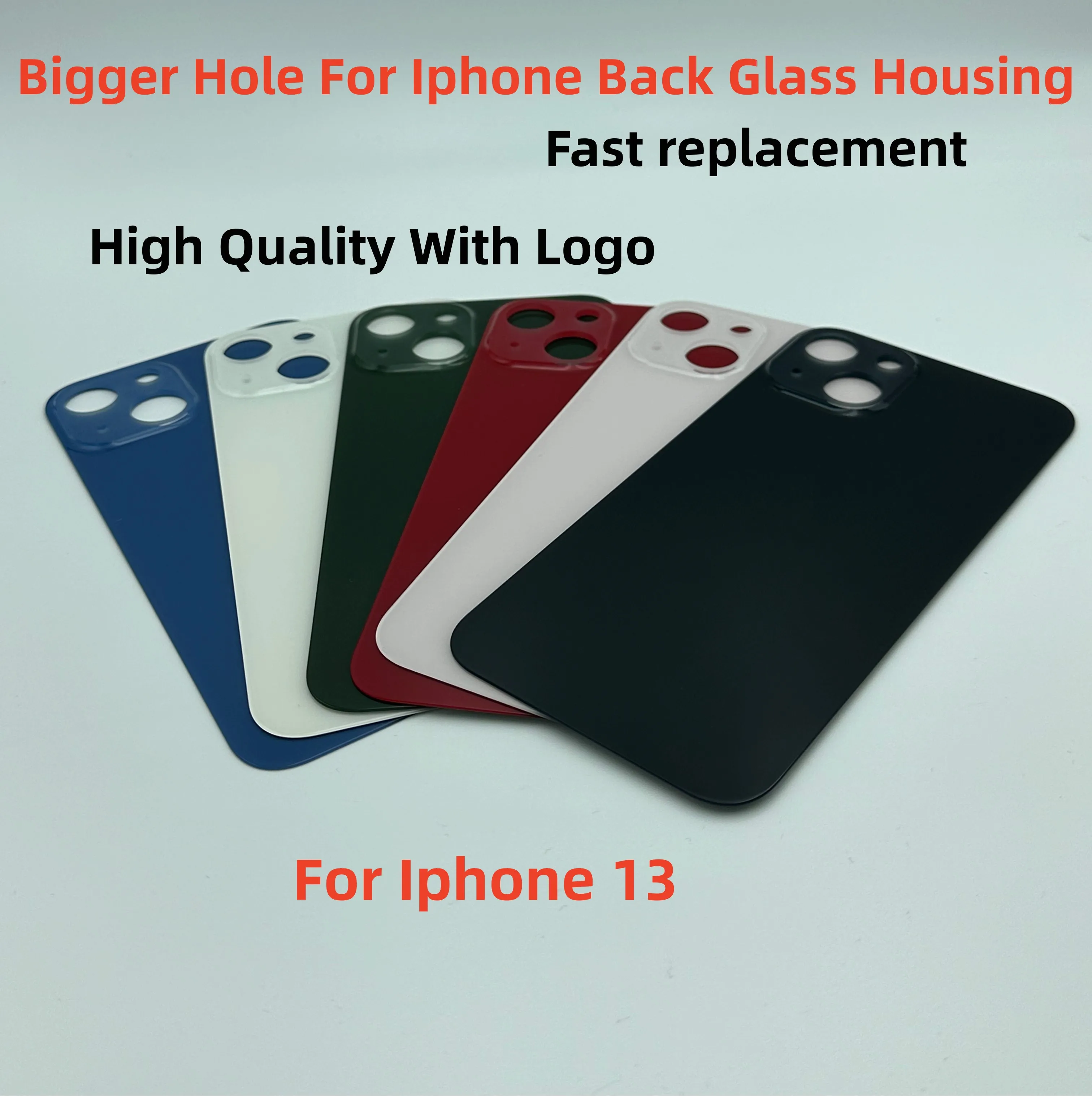 За iPhone 13, задната стъклен панел с голяма дупка, Резервни части, с Високо качество С логото на корпуса, Капака на отделението за батерията, голяма дупка, задното стъкло