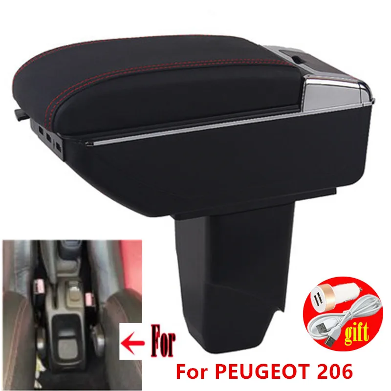 За PEUGEOT 206 Кутия за оръжие За PEUGEOT 206 централна кутия за съхранение на Автомобилни части на интериора Кутия за оръжие Модифицирани детайли с led подсветка, USB