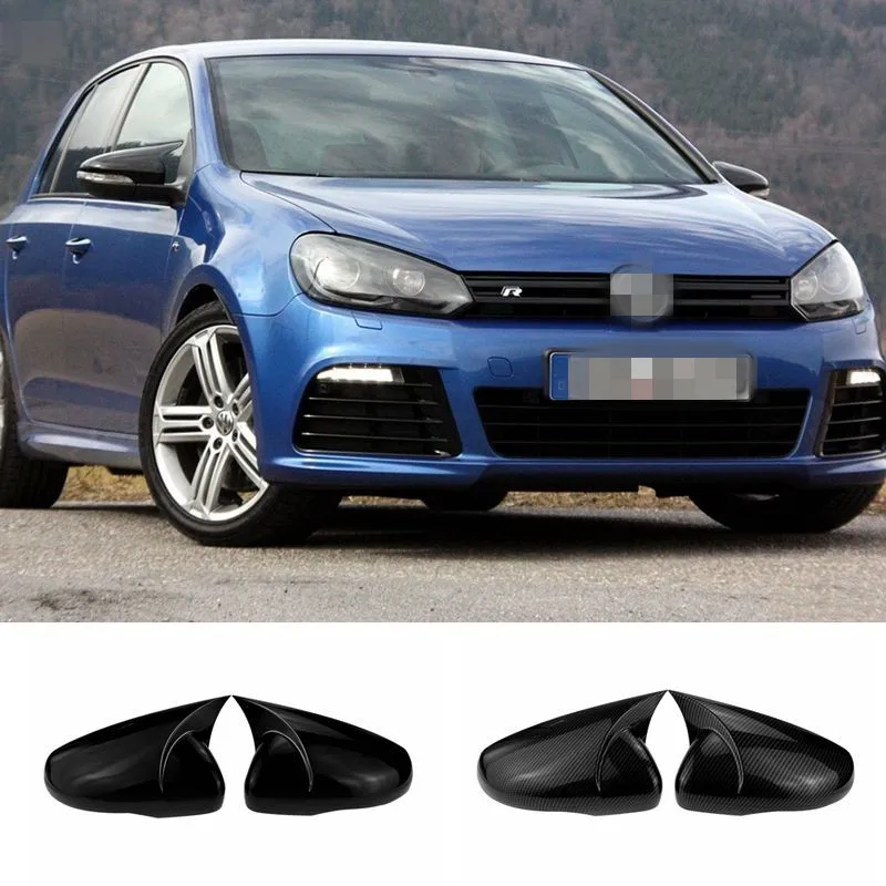 За Volkswagen Golf 6 2008-2012, комплект от 2 теми, ABS Пластмаса, Капаци За Огледала във формата на Крила на прилеп, на Капака на Корпуса на Огледалото за обратно виждане, черен Гланц, Достъп