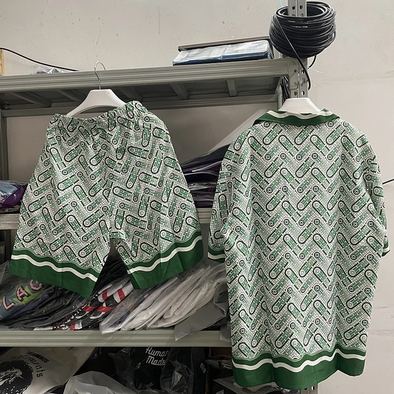 Зелена риза Казабланка Мъжки и Женски хавайски ризи с най-високо качество тениска