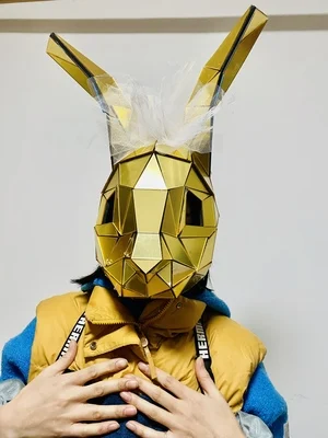 Златен прическа със заек на Хелоуин, сребърен прическа със заек, Великден cosplay-парти, огледална стъклена маска върху цялото лице, за украса на парти