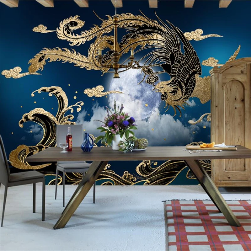 Изработена по поръчка стенопис 3d нов китайски стил златен феникс ТЕЛЕВИЗИЯ фон на стената дневна спалня ресторант бижу живопис фотообои