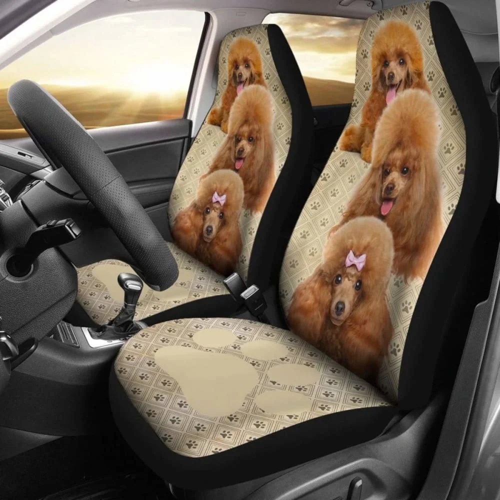 Калъфи за автомобилни седалки с пудел, забавен декор за вашия автомобил, опаковки от 2 универсални защитни покривала за предните седалки