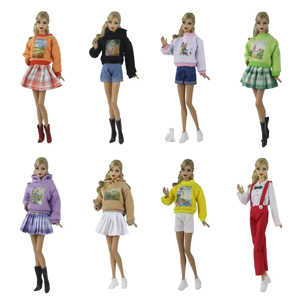 комплект дрехи за кукли 30 см/розово на цвят риза с качулка, пуловер, пола, кратък костюм, дрехи за 1/6 Xinyi FR ST Кукли Барби/подарък