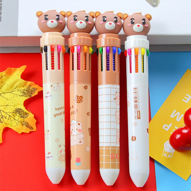 Креативен мече, десятицветная химикалка химикалка, сладък студентски канцеларски материали, десятицветная химикалка химикалка, малък стилус свеж цвят