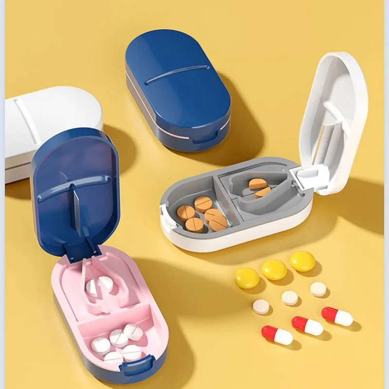 Кутия за рязане на таблетки 1 бр., преносима кутия за лекарства, разделител за хапчета, на притежателя на таблетки, кутия за рязане на таблетки