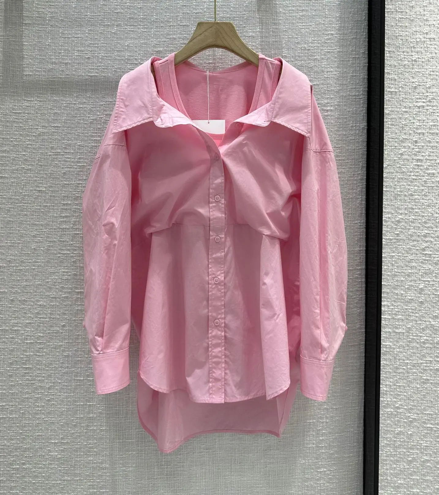 Луксозна дизайнерска риза с елек с високо качество, луксозно свободна брандираната розова риза, известният оригинална дамска риза от две части от чист памук