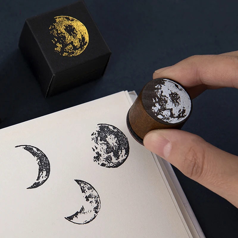 Марка с графиката на фазите на Луната древните дървени гумени печати с планети За направата на картички за scrapbooking, Астрономически планер, аксесоари за бродерия 