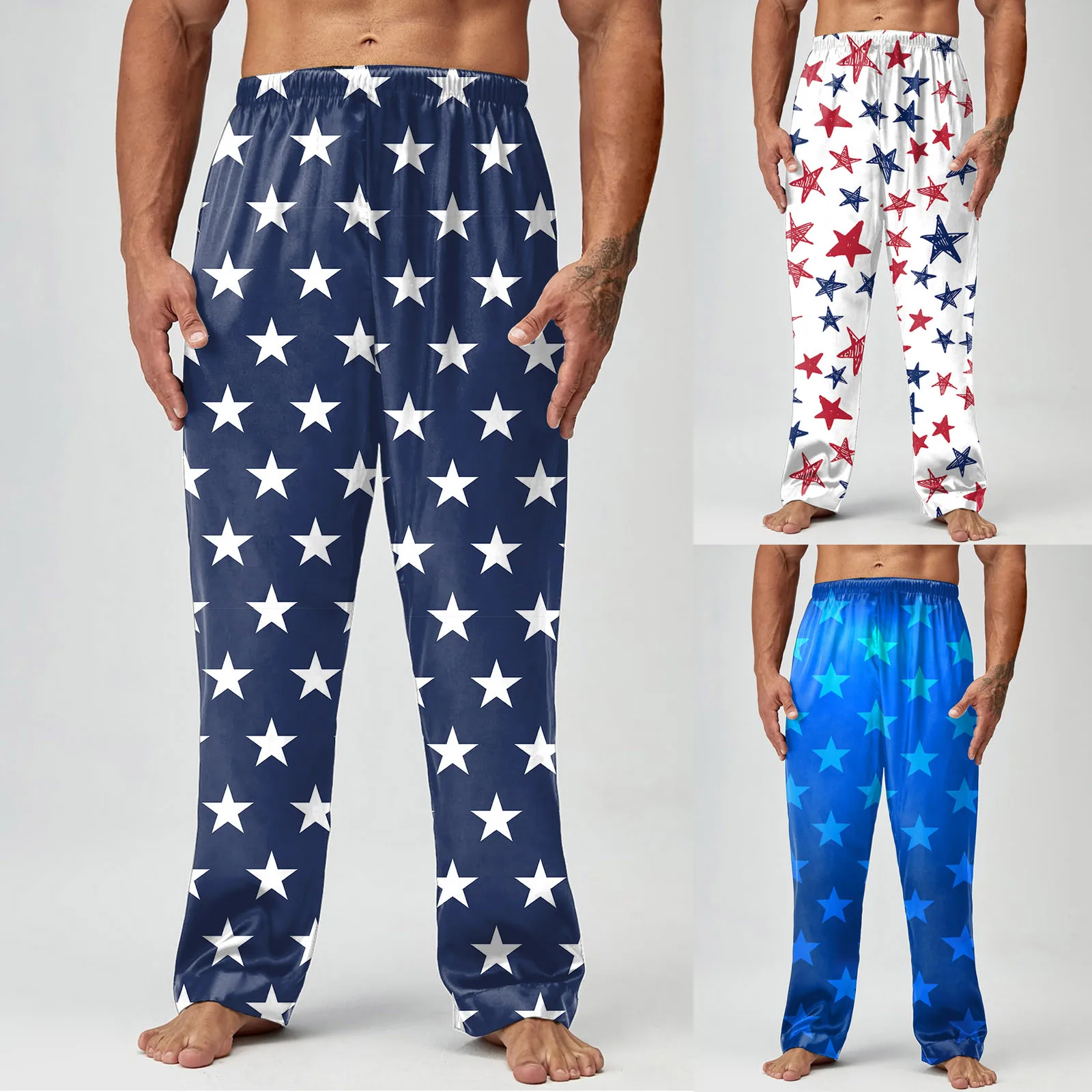 Мъжки пролет-лято пижамные панталони с принтом на Деня на независимостта, дълги панталони, ежедневни панталони, опашка от динозавър, лъскава поролоновая звезда, ежедневни комбинация