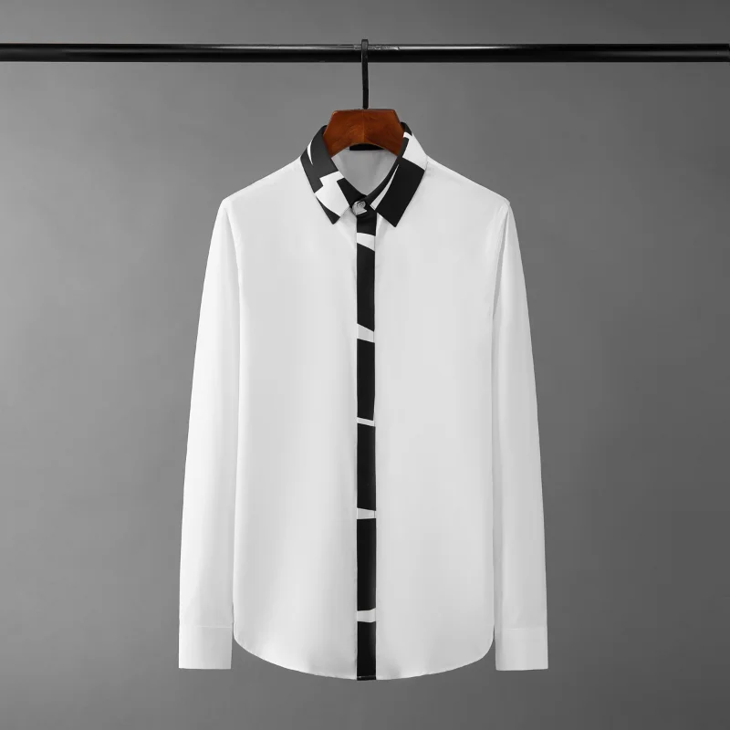 Мъжки ризи Minglu контрастен цвят splice, луксозни бизнес мъжки ежедневни ризи с дълъг ръкав, Модни приталенная мъжка риза за партита