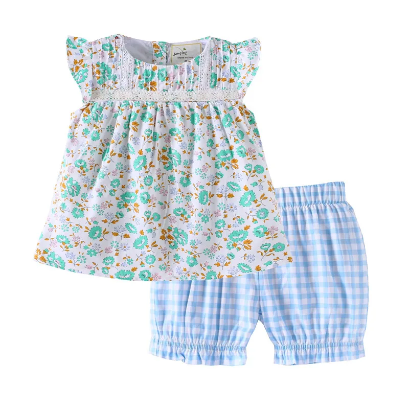 Нови комплекти летни дрехи с флорални принтом за момичета, модни детски дрехи, хит на продажбите, детски костюми