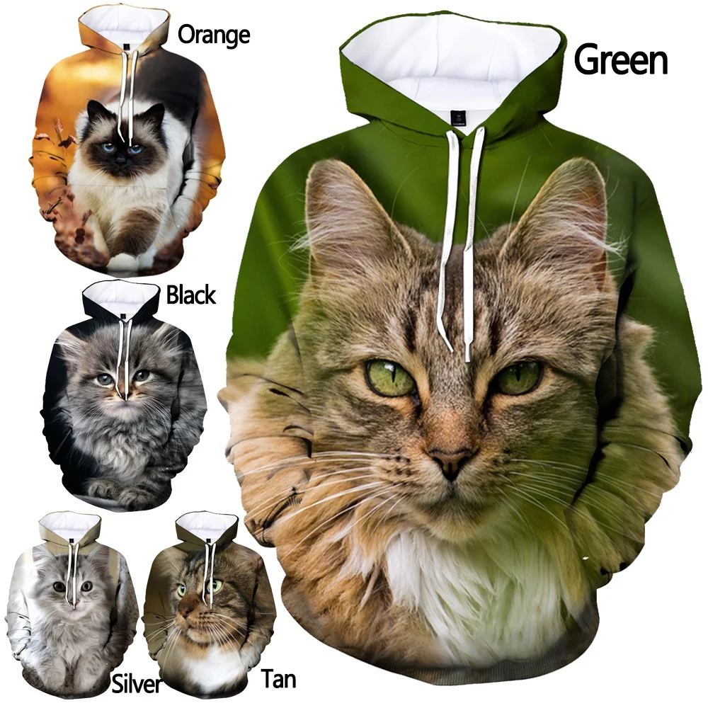 Нови модни блузи с 3D принтом котки и животни за мъже и жени, всекидневни пуловер с дълъг ръкав, спортни блузи