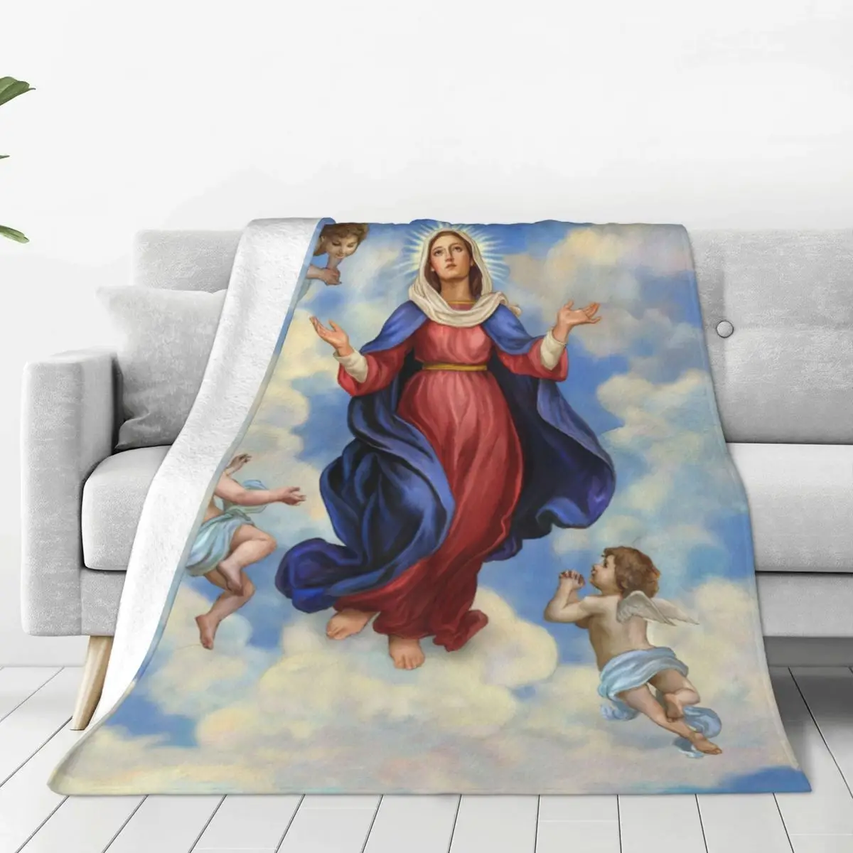 Одеяло на Дева Мария, мек вълнен плат Текстилен Интериор, Мултифункционален Топло Покривки за Легла, Авто Мат