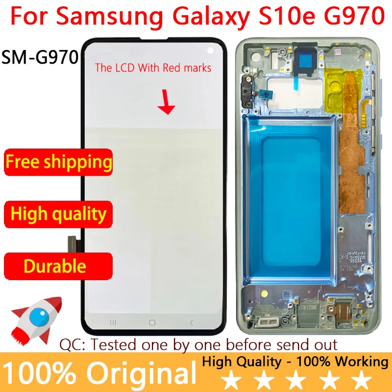 ОРИГИНАЛЕН дисплей S10e G970 За SAMSUNG Galaxy S10e Lcd G970F със Сензорен Екран и Дигитайзером в събирането на заместител на сянка прегаряне рамка