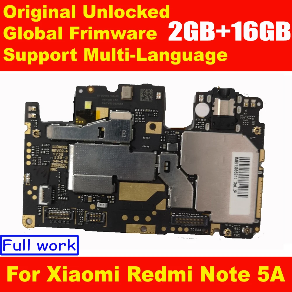 Оригиналната разблокированная дънна платка за Xiaomi Redmi Note 5A дънна Платка с чипове и гъвкав кабел Global Frimware 16GB MIUI ROM