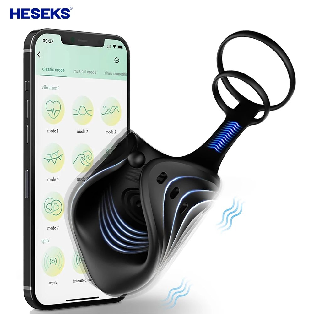 Приложение HESEKS Bluetooth, пръстен за пенис, вибратор, секс играчки за мъже, Масажор на простатата, Безжична приложение, Дистанционно пръстен за забавяне на еякулацията