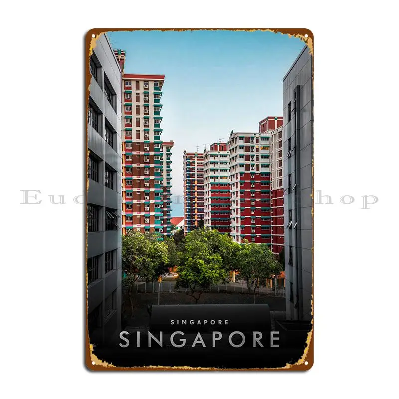 Сингапур строителна метална табела PaintingVintage Стенен декор Забавен дизайн Твърд плакат