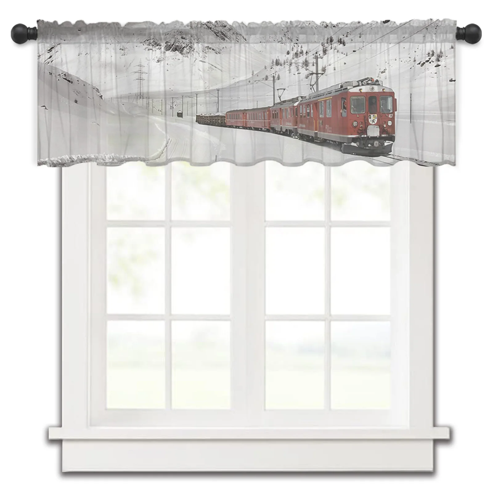 Снежна планина Червен влак Кухня Малък прозорец Завеса от Прозрачен тюл къс завеса Спалня Хол Начало декор вуалевые завеси