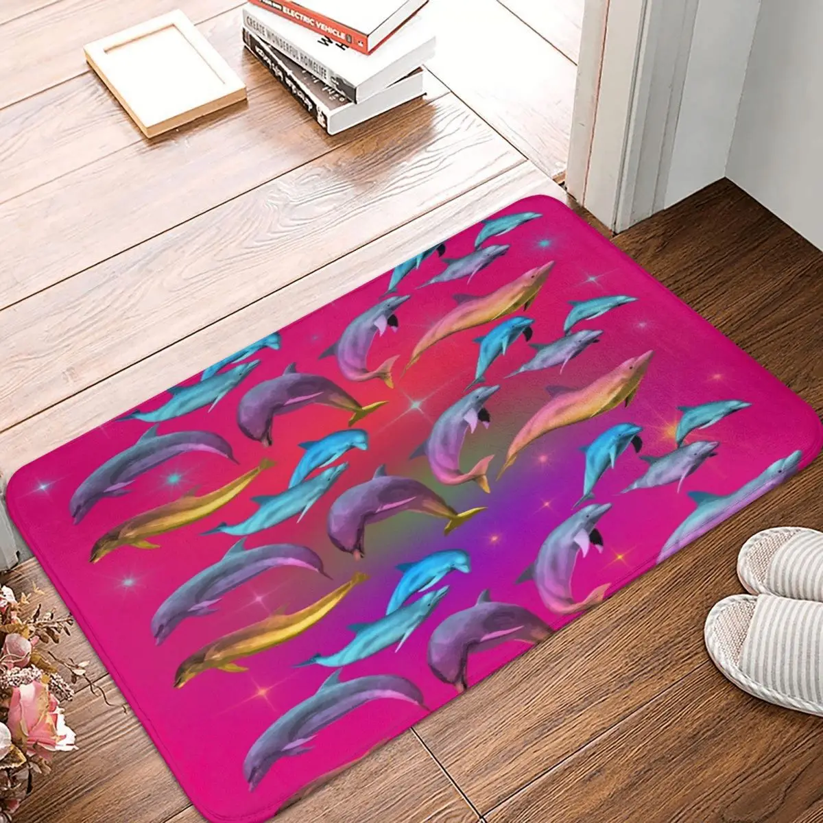 Спокоен цветна подложка с делфина, килим за спални, кухненска врата, коридор, морска дивата природа, абсорбираща подложка за пода, вратата мат