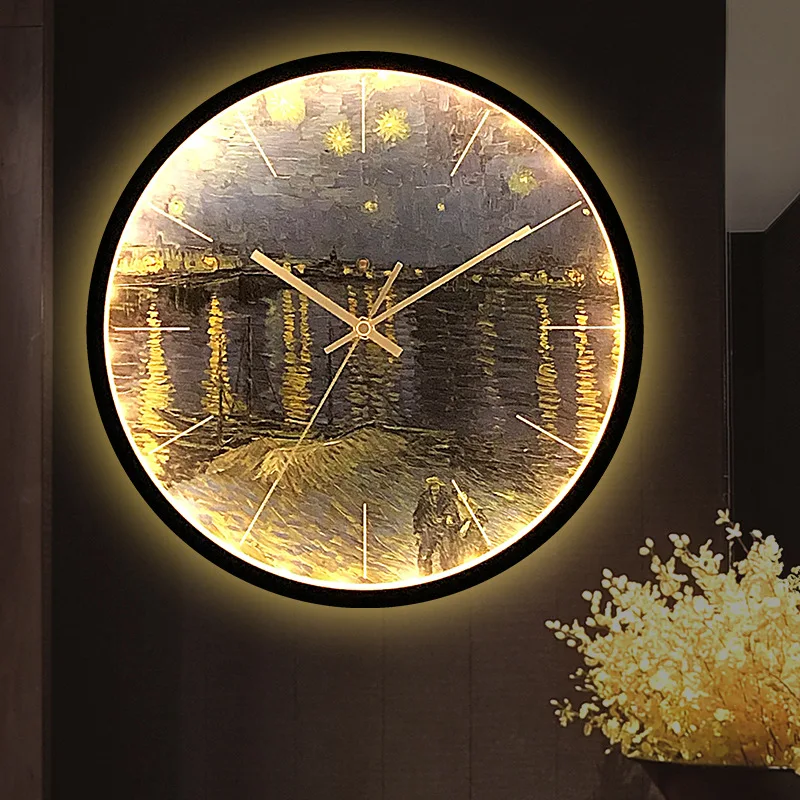 Стенен часовник с звукоактивируемым led осветление, Рон, Звездна Нощ, Метална рамка, стенни часовници