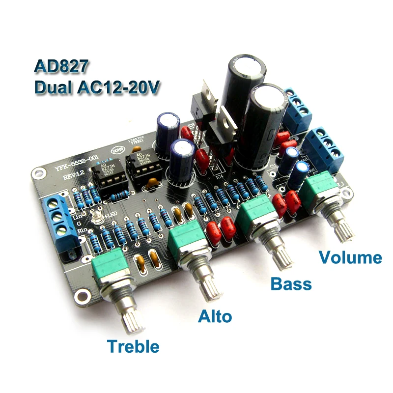 Такса предусилителя тон AD827 AD827jn аудио еквалайзер предусилвател регулатор тонове на предварителен усилвател двойна AC12-20V