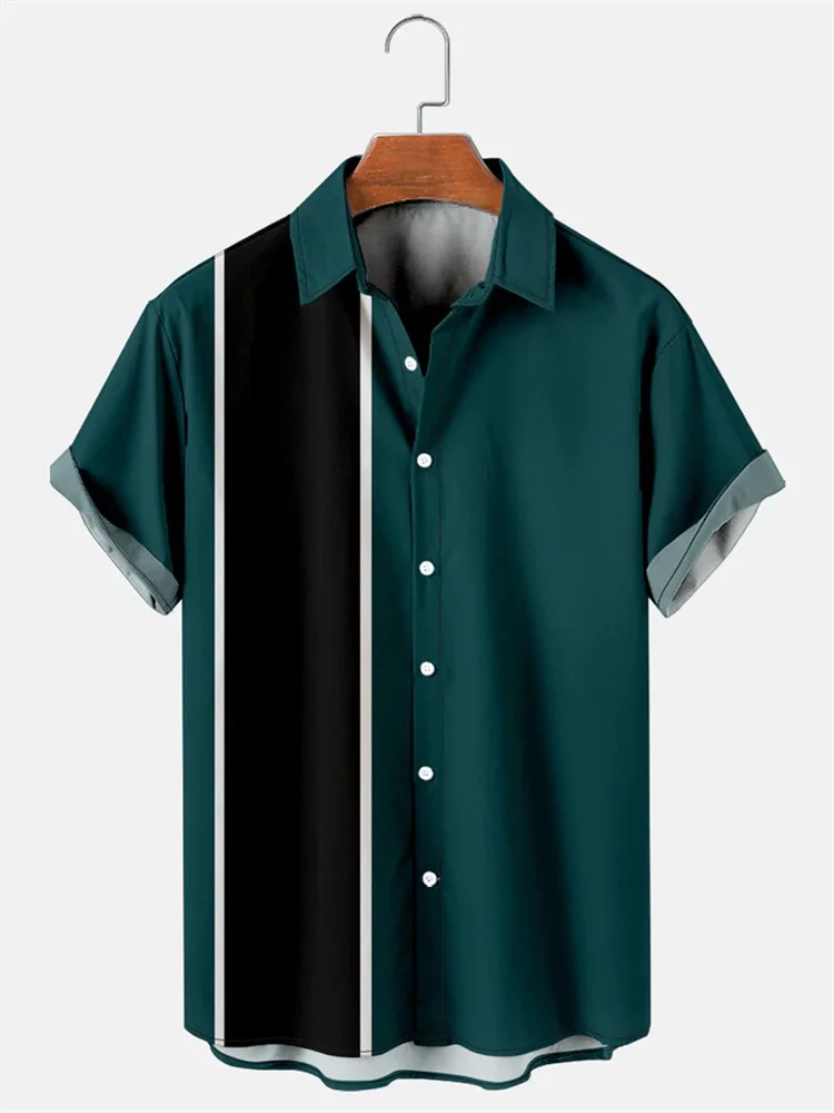 Хавайски мъжки дрехи, риза, многоцветни райета на ризата Camisa с къс ръкав за мъже, случайни топ тениска Оверсайз, мъжки дрехи